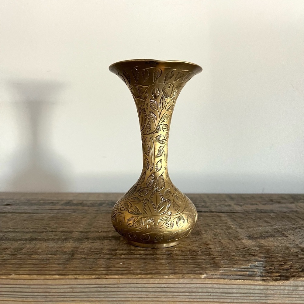 Elegant etched brass Bud Vase